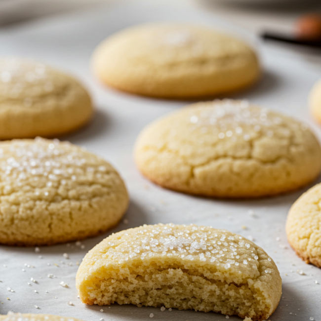 keto sugar cookies recipe on parchment paper dusted with powdered erythritol