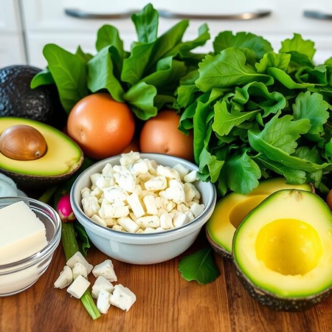 common everyday keto foods on a kitchen table